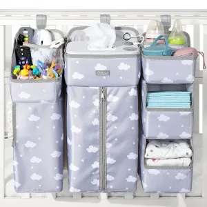 Orzbow XL Hanging Diaper Caddy Organizer for Baby Essentials, Removable 3 in 1 Diaper Stacker, Changing Table Organizer for Crib, Playard, Wall, Multi-Compartments, Two Hang Ways, Grey Cloud