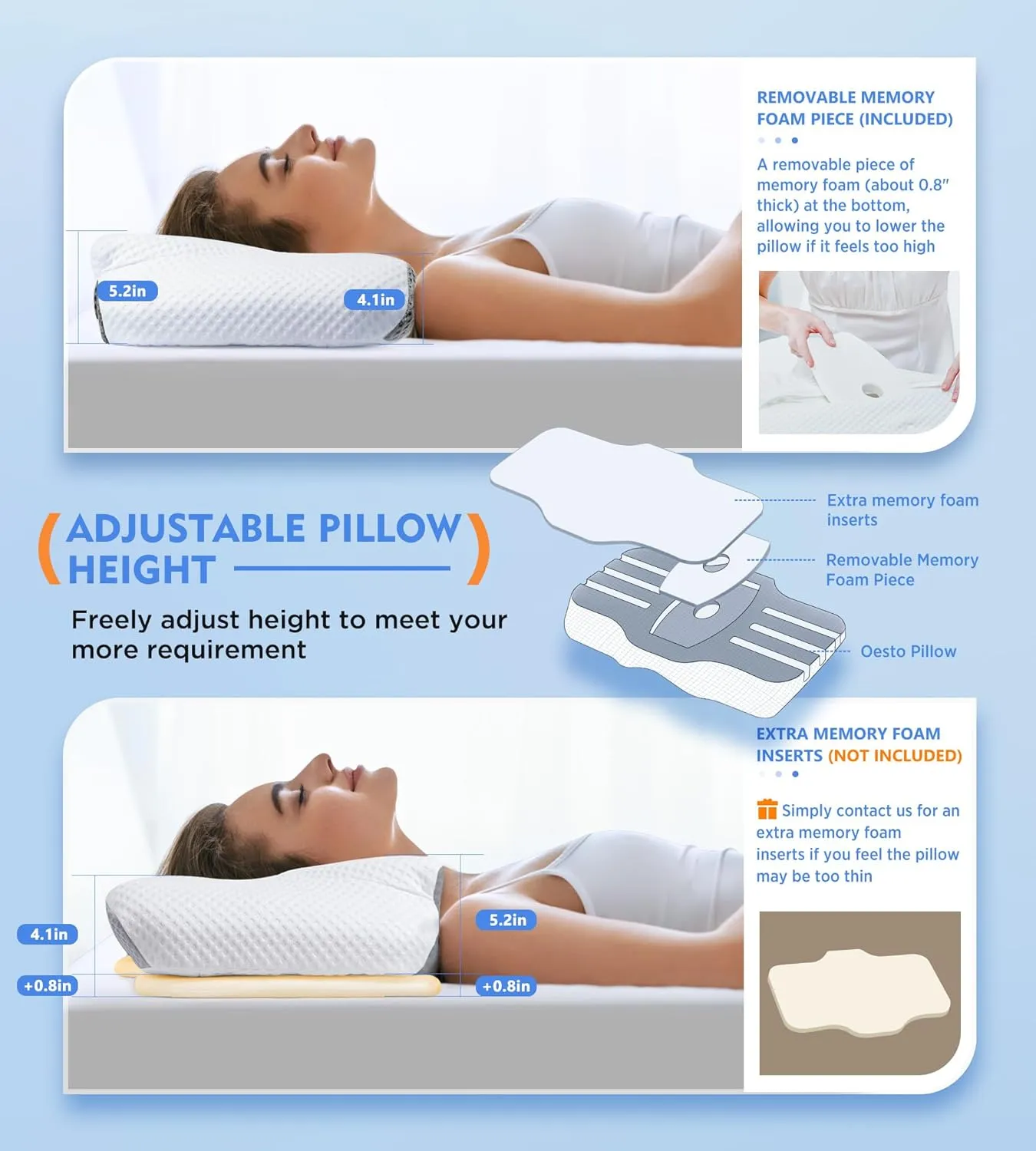 Osteo Cervical Pillow for Neck Pain Relief, Hollow Design Odorless Memory Foam Pillows with Cooling Case, Adjustable Orthopedic Bed Pillow for Sleeping, Support for Side Back Sleepers