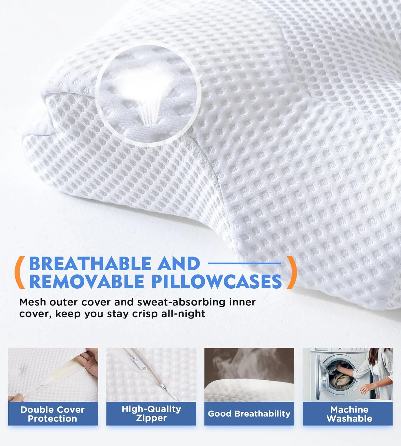 Osteo Cervical Pillow for Neck Pain Relief, Hollow Design Odorless Memory Foam Pillows with Cooling Case, Adjustable Orthopedic Bed Pillow for Sleeping, Support for Side Back Sleepers