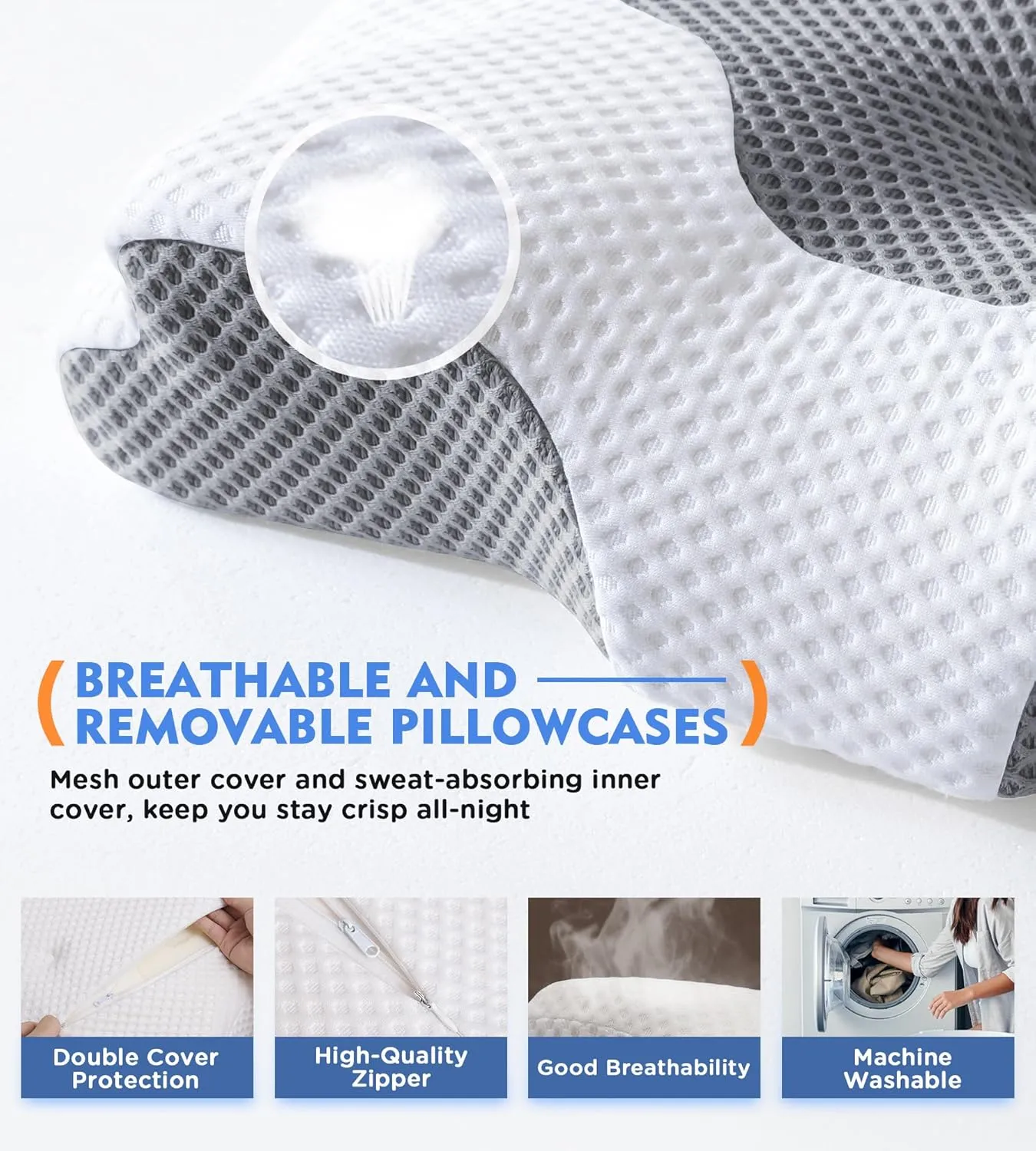 Osteo Cervical Pillow for Neck Pain Relief, Hollow Design Odorless Memory Foam Pillows with Cooling Case, Adjustable Orthopedic Bed Pillow for Sleeping, Support for Side Back Sleepers