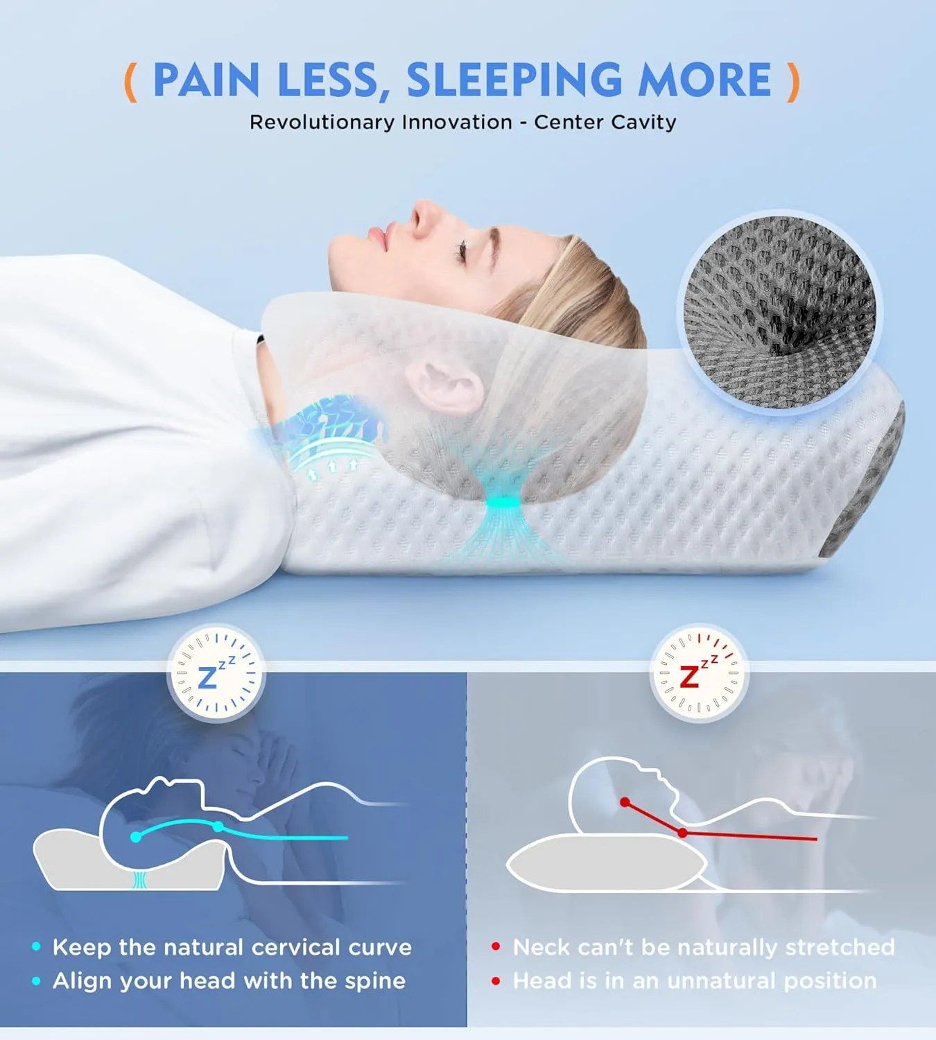 Osteo Cervical Pillow for Neck Pain Relief, Hollow Design Odorless Memory Foam Pillows with Cooling Case, Adjustable Orthopedic Bed Pillow for Sleeping, Support for Side Back Sleepers