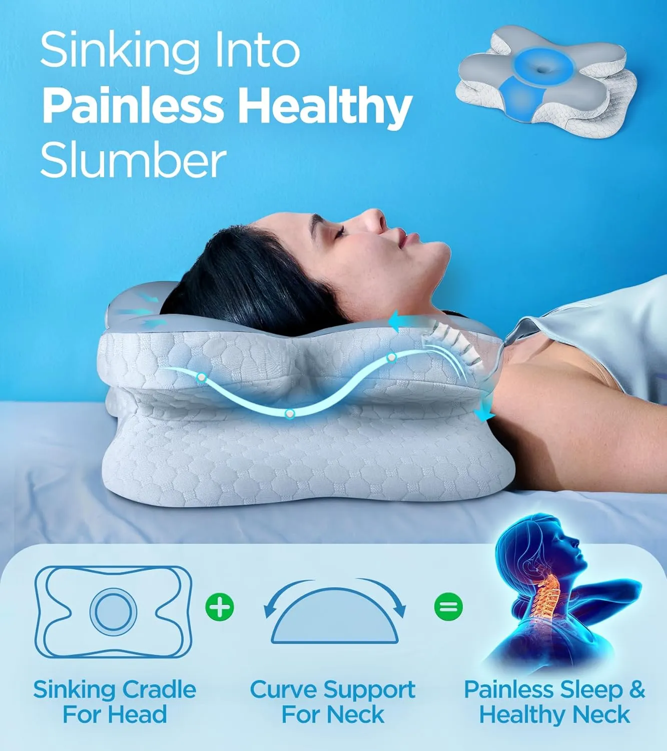 Osteo Enjoy Pain Relief Sleeping Cervical Neck Pillow, Ergonomic Contour Zoned Fits Side Sleeper, Non-Temperature Affected Memory Foam Pillows, Q-max Cooling Pillow Support Back Stomach Sleepers