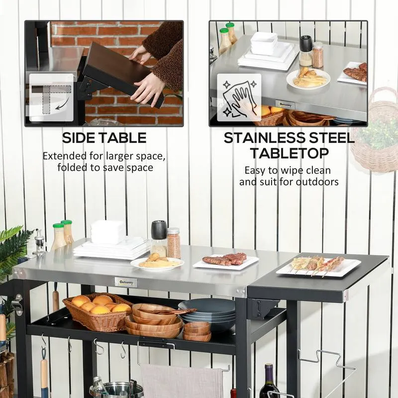 Outdoor Chef’s Cart with Foldable Table & Wheels