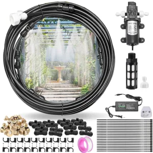 Outdoor Misting Cooling System with Pump - 40ft (12m) Misting Line with Filter   6 Brass Mist Nozzles (3/4") for Patio Garden Greenhouse Watering Distribution System (12m (40ft))