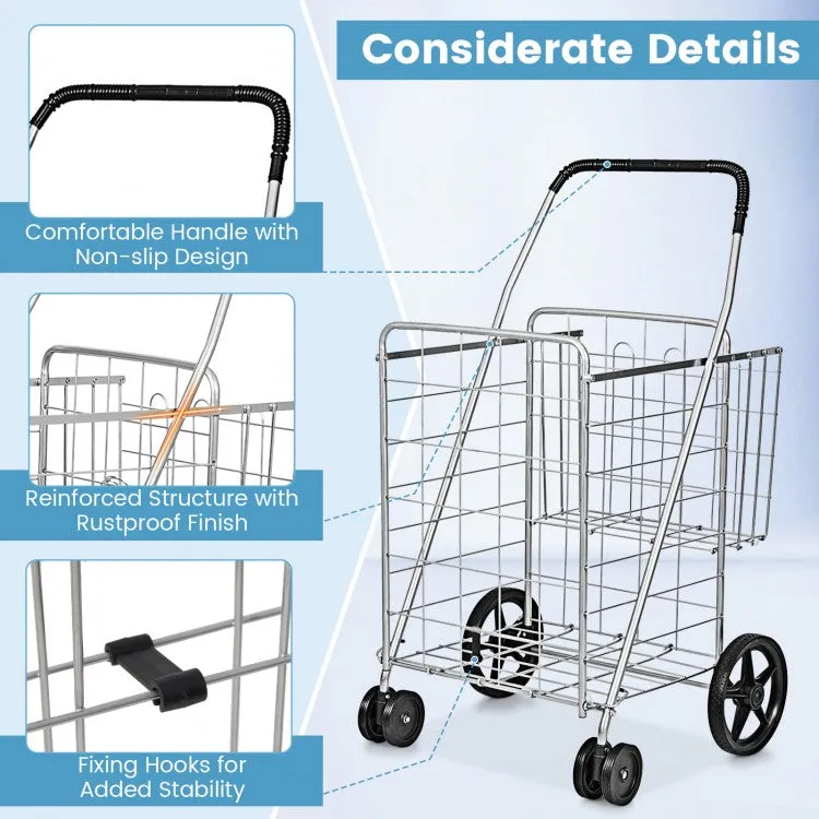 Outdoor Portable Double Basket Folding Shopping Cart