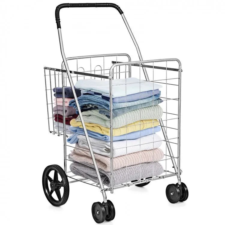 Outdoor Portable Double Basket Folding Shopping Cart