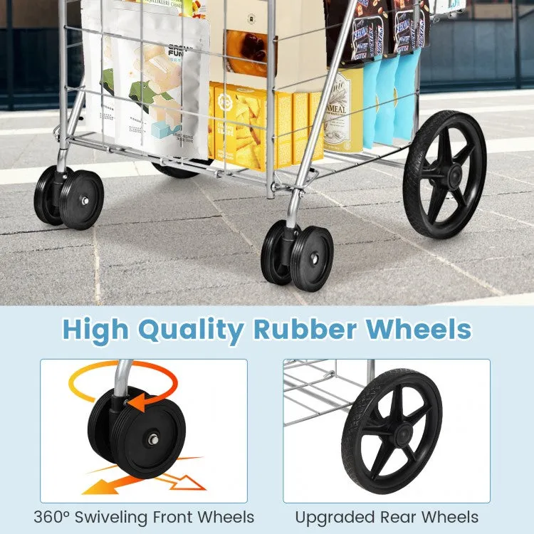 Outdoor Portable Double Basket Folding Shopping Cart