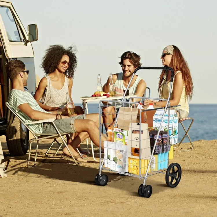 Outdoor Portable Double Basket Folding Shopping Cart