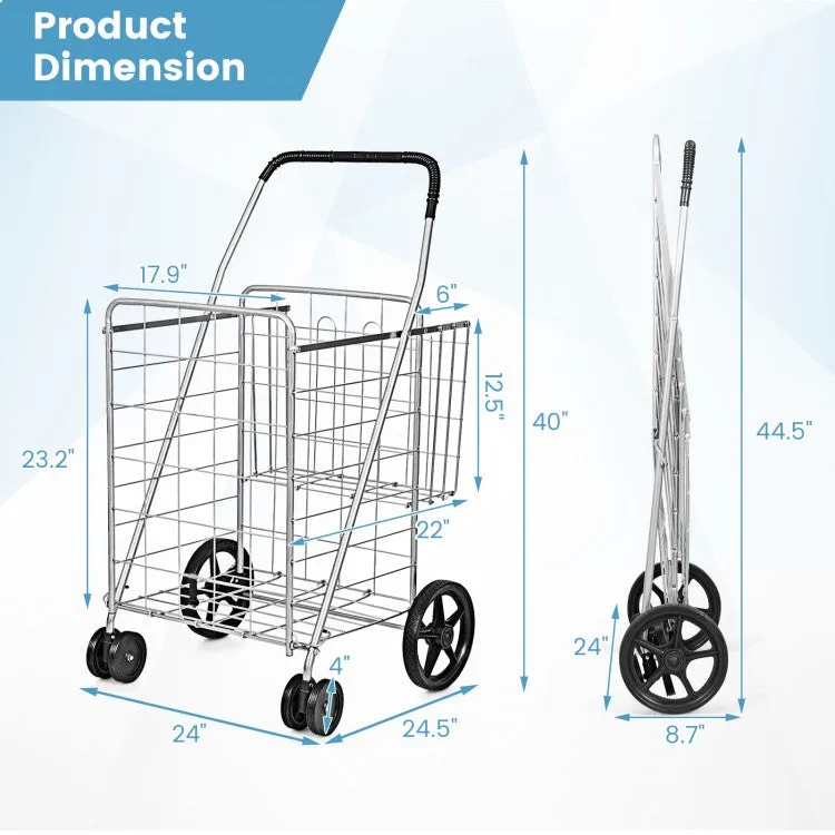 Outdoor Portable Double Basket Folding Shopping Cart