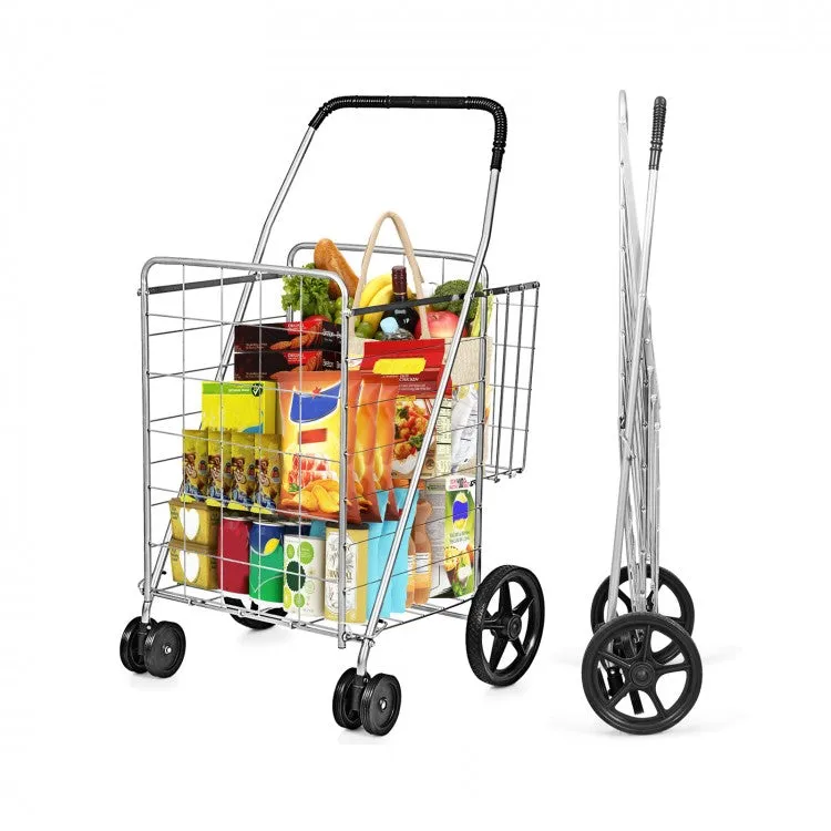 Outdoor Portable Double Basket Folding Shopping Cart
