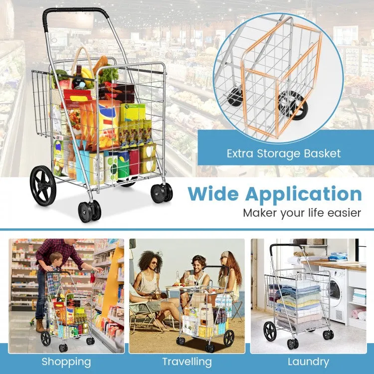 Outdoor Portable Double Basket Folding Shopping Cart
