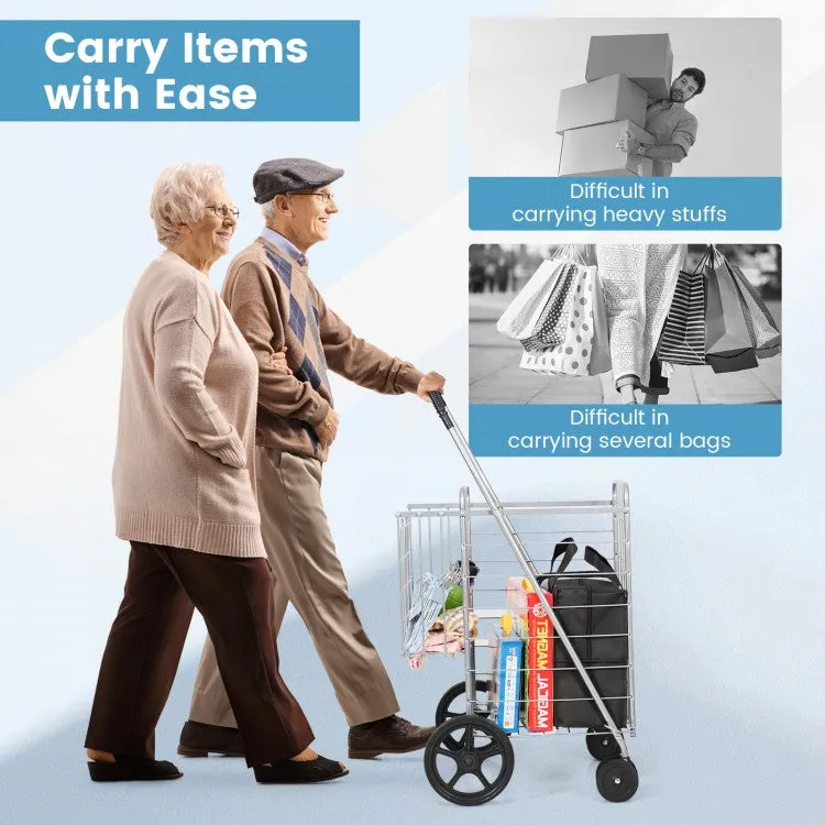 Outdoor Portable Double Basket Folding Shopping Cart
