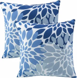 Outdoor/Indoor Throw Pillows, Pack of 2 Waterproof Decorative Throw Pillows with Inserts, 18”x18” Square Pillows for Bed, Couch, Sofa and Patio Furniture (Blue and Grey)