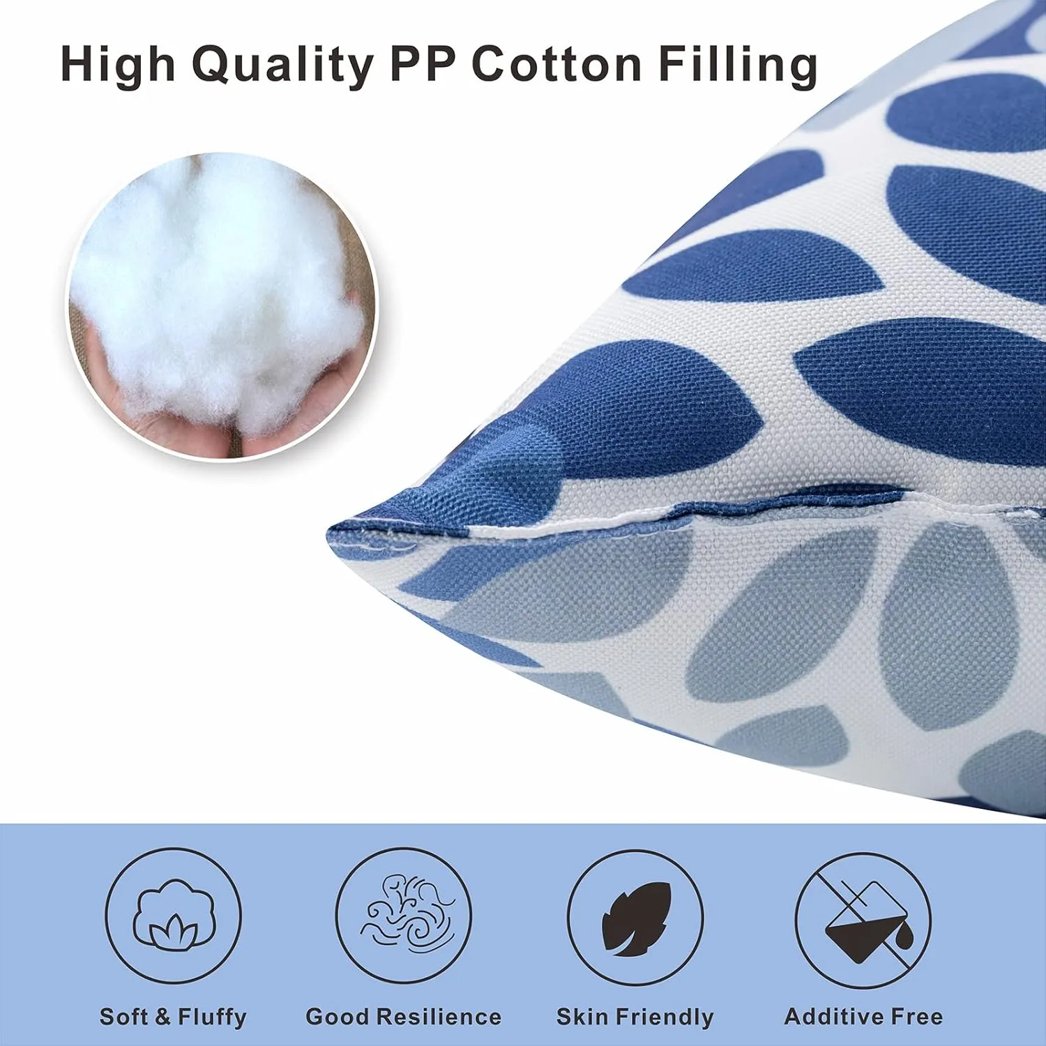 Outdoor/Indoor Throw Pillows, Pack of 2 Waterproof Decorative Throw Pillows with Inserts, 18”x18” Square Pillows for Bed, Couch, Sofa and Patio Furniture (Blue and Grey)