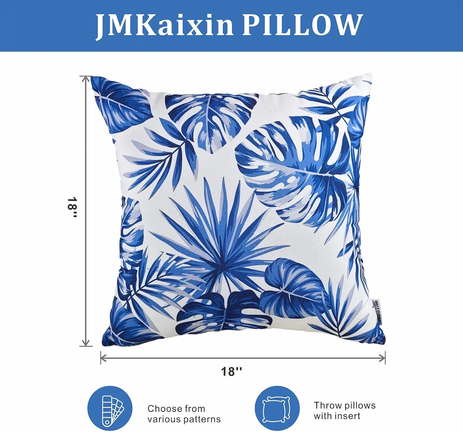Outdoor/Indoor Throw Pillows, Pack of 2 Waterproof Decorative Throw Pillows with Inserts, 18”x18” Square Pillows for Bed, Couch, Sofa and Patio Furniture