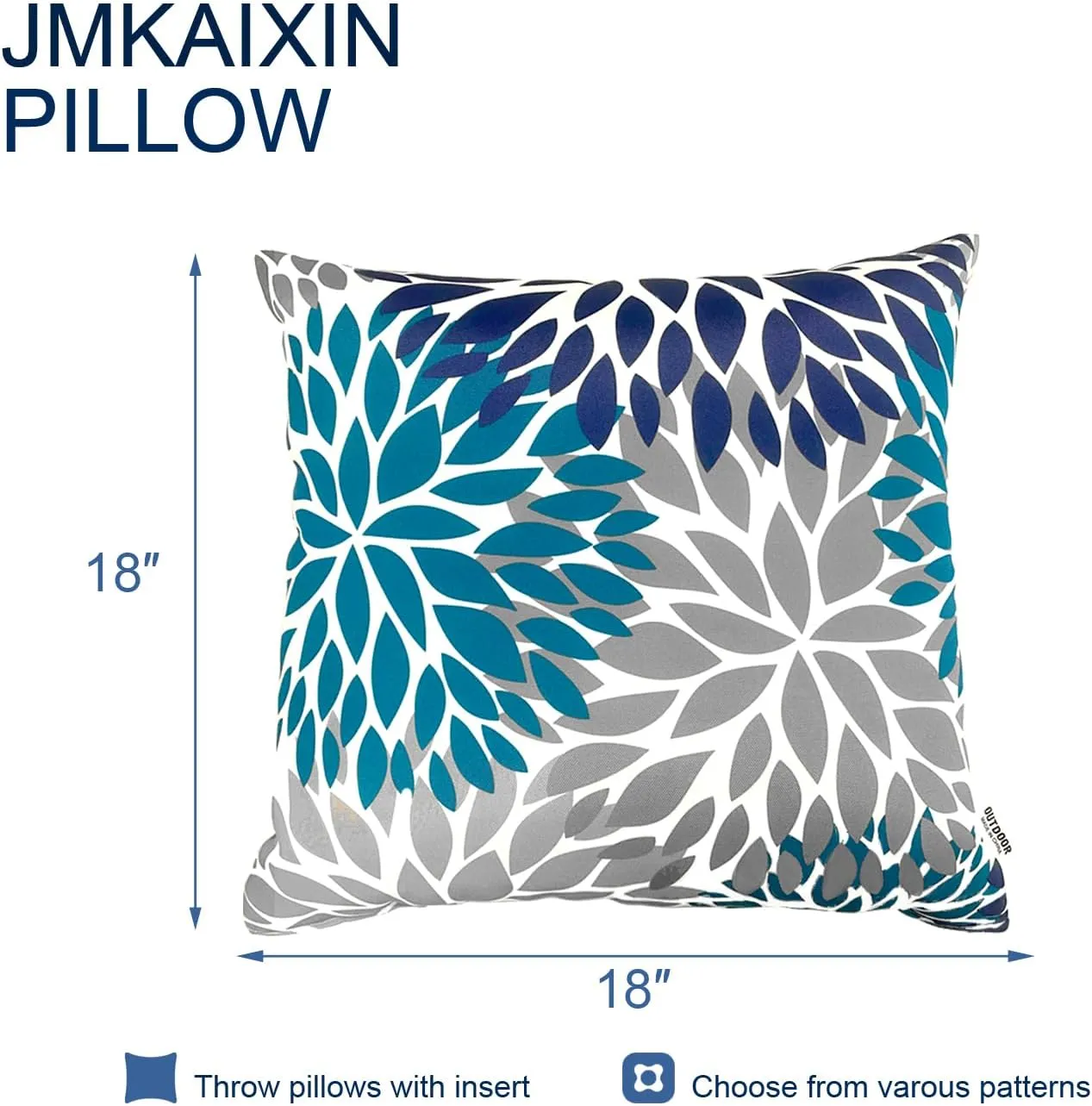 Outdoor/Indoor Throw Pillows, Pack of 2 Waterproof Decorative Throw Pillows with Inserts, 18”x18” Square Pillows for Bed, Couch, Sofa and Patio Furniture
