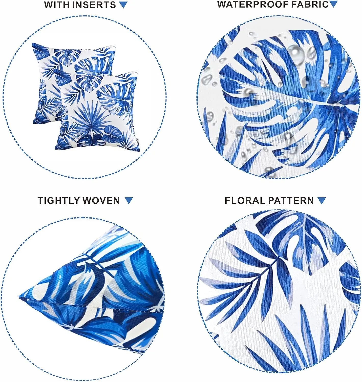 Outdoor/Indoor Throw Pillows, Pack of 2 Waterproof Decorative Throw Pillows with Inserts, 18”x18” Square Pillows for Bed, Couch, Sofa and Patio Furniture