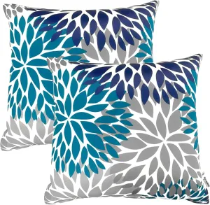 Outdoor/Indoor Throw Pillows, Pack of 2 Waterproof Decorative Throw Pillows with Inserts, 18”x18” Square Pillows for Bed, Couch, Sofa and Patio Furniture