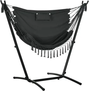Outsunny Patio Hammock Chair with Stand, Outdoor Hammock Swing Hanging Lounge Chair with Side Pocket and Headrest, Dark Gray