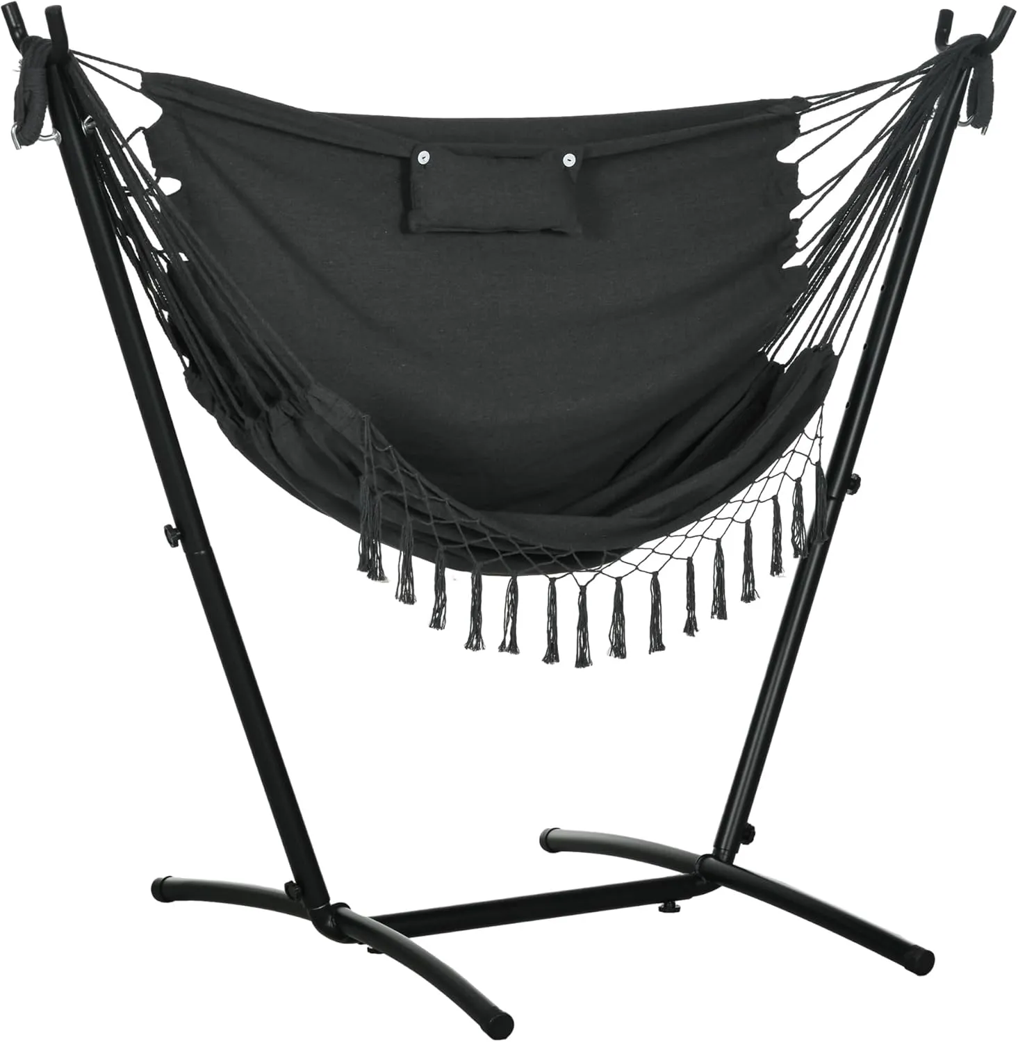 Outsunny Patio Hammock Chair with Stand, Outdoor Hammock Swing Hanging Lounge Chair with Side Pocket and Headrest, Dark Gray