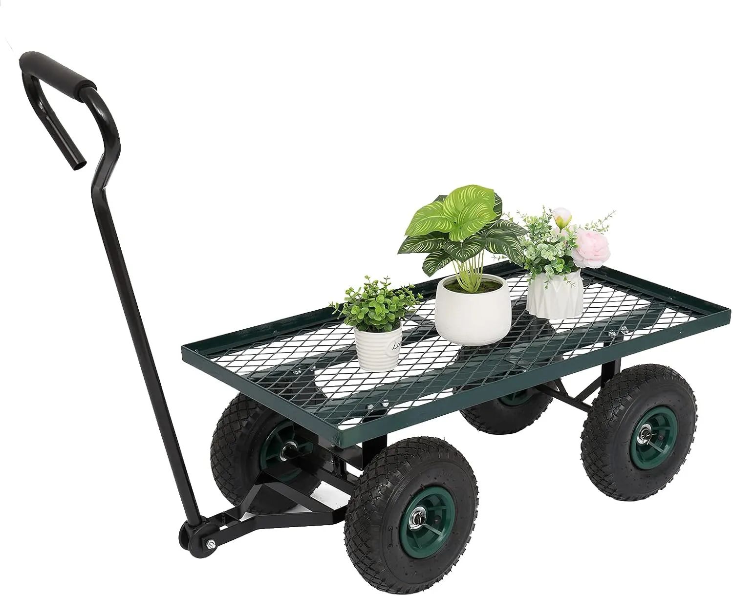 Outvita Metal Deck Garden Cart with 10” Air Tires, Heavy Duty Wagon Cart for Farm, Yard and Cargo (Green)