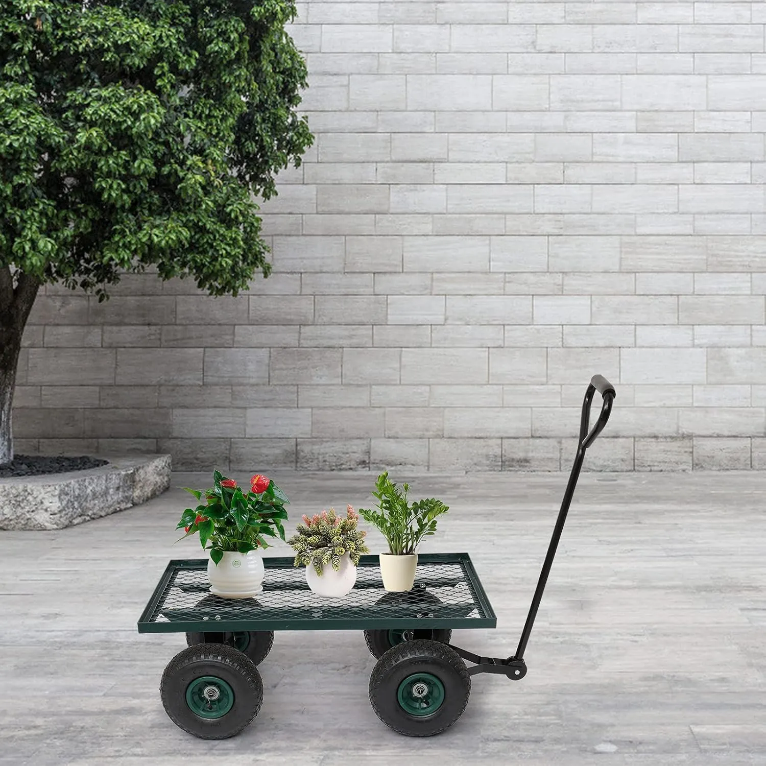 Outvita Metal Deck Garden Cart with 10” Air Tires, Heavy Duty Wagon Cart for Farm, Yard and Cargo (Green)