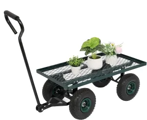 Outvita Metal Deck Garden Cart with 10” Air Tires, Heavy Duty Wagon Cart for Farm, Yard and Cargo (Green)