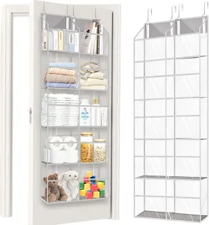 Over the Door Organizer 5 Tiers,Extra Large Behind Door Storage of 10 Compartments,50 lbs Weight Capacity Over the Door Storage, Clear Door Hanging Organizer for Closet, Diaper Organizer, Toy Storage