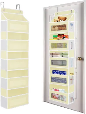 Over The Door Organizer Storage, 5 Shelf Hanging Door Organizer with 5 Large Capacity Pockets, Anti Tilt 44 lb Load Behind Door Storage for Bedroom, Bathroom, Pantry, Nursery, (Beige)
