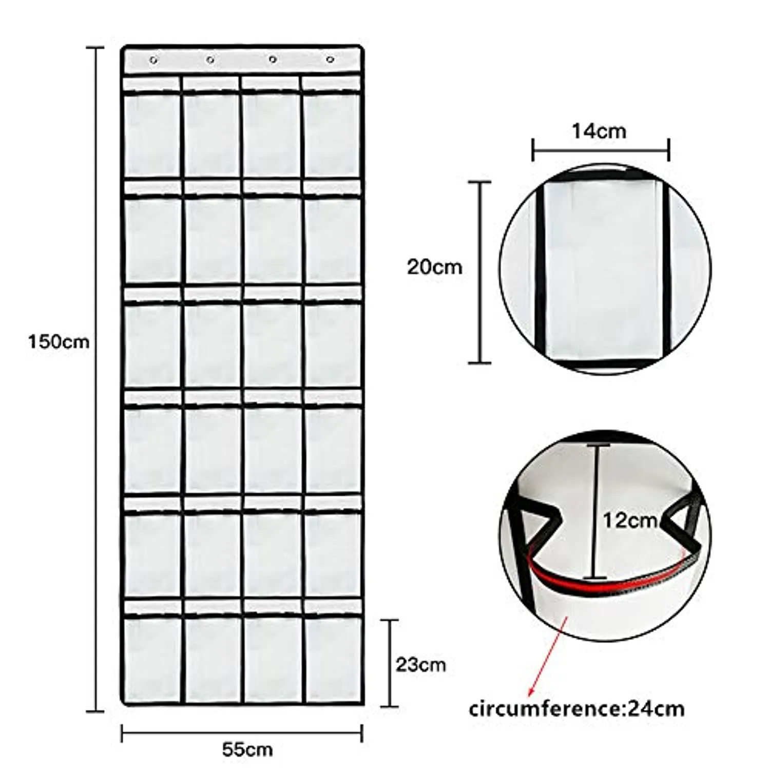 Over the Door Shoe Organizer, 24 Large Mesh Pockets Hanging Shoe Storage Heavy Duty Tidy Rack (WHITE)