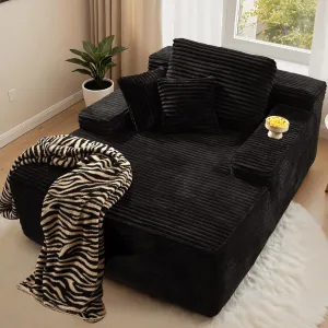 ovios 67'' Chaise Lounge Chair Indoor, Oversized Upholstered Sofa Bed, Sleeper Couch Reading Chairs Fluffy Plush Faux Fur Cloud Sofas Couches for Living Room, Black