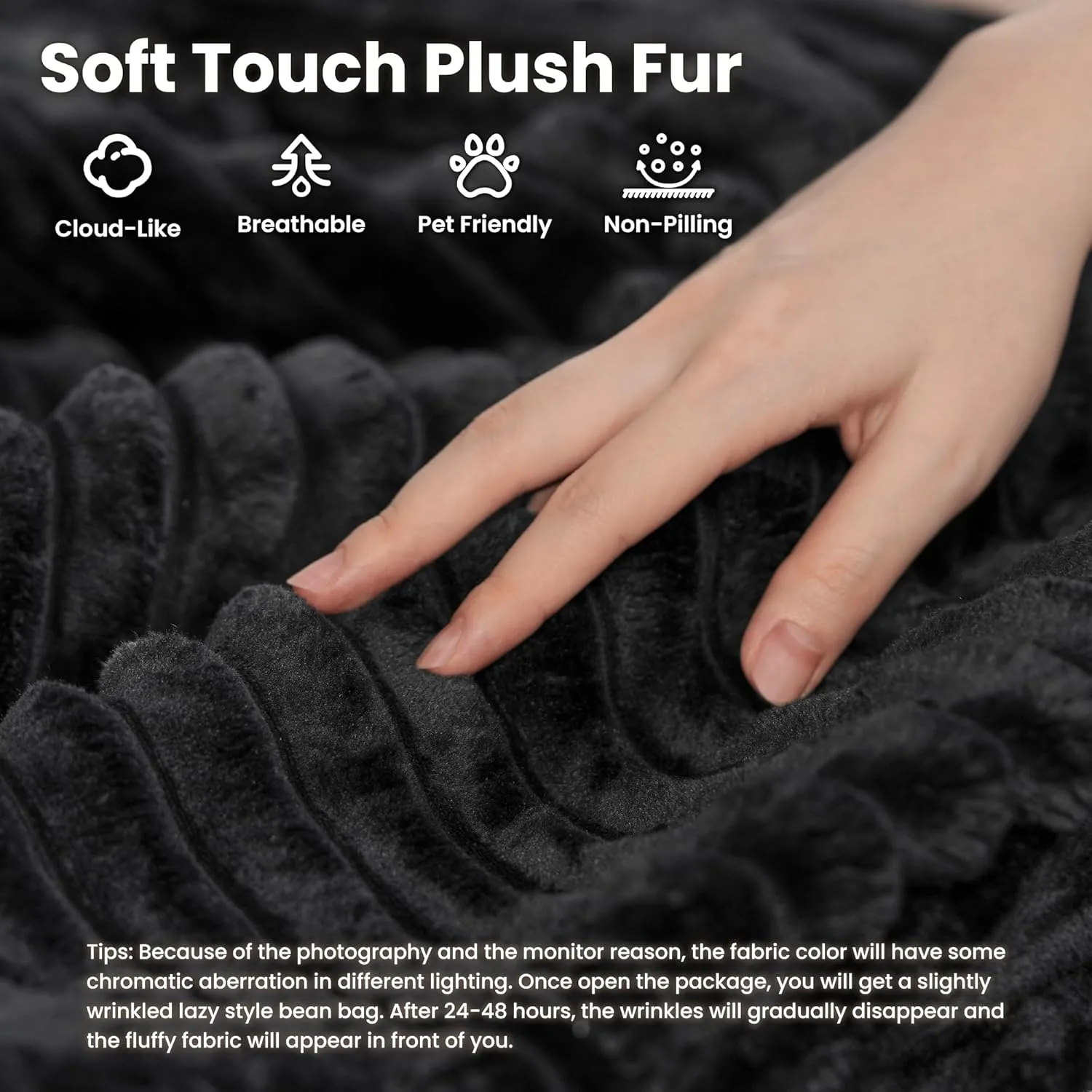 ovios 67'' Chaise Lounge Chair Indoor, Oversized Upholstered Sofa Bed, Sleeper Couch Reading Chairs Fluffy Plush Faux Fur Cloud Sofas Couches for Living Room, Black