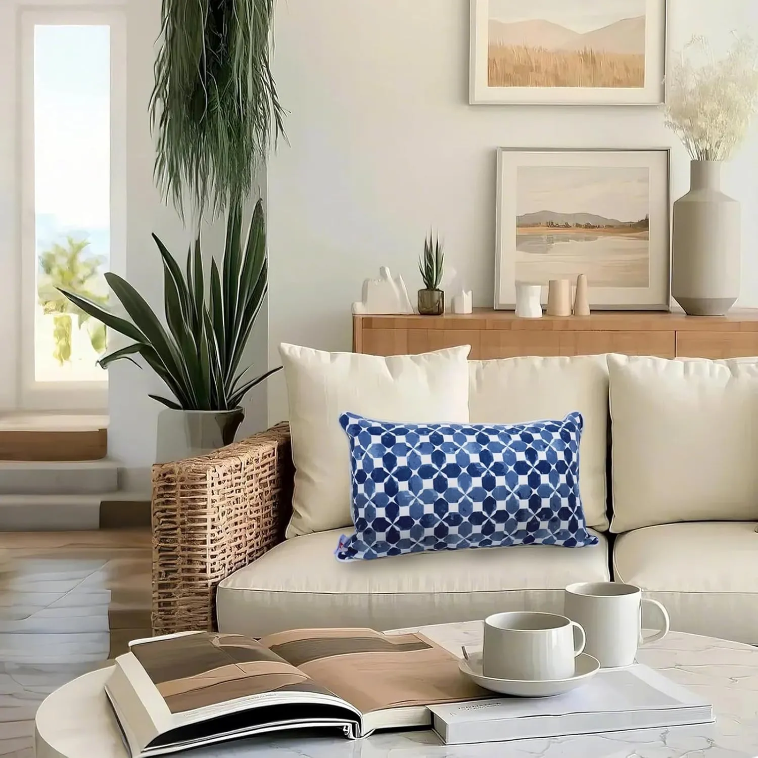 Pack of 2 Patio Lumbar Pillows, 12"x20" Fade Resistant Outdoor Waterproof Lumbar Pillow with Inners, Decorative Garden Lumbar Cushions for Home Patio Terrace Sofa Use
