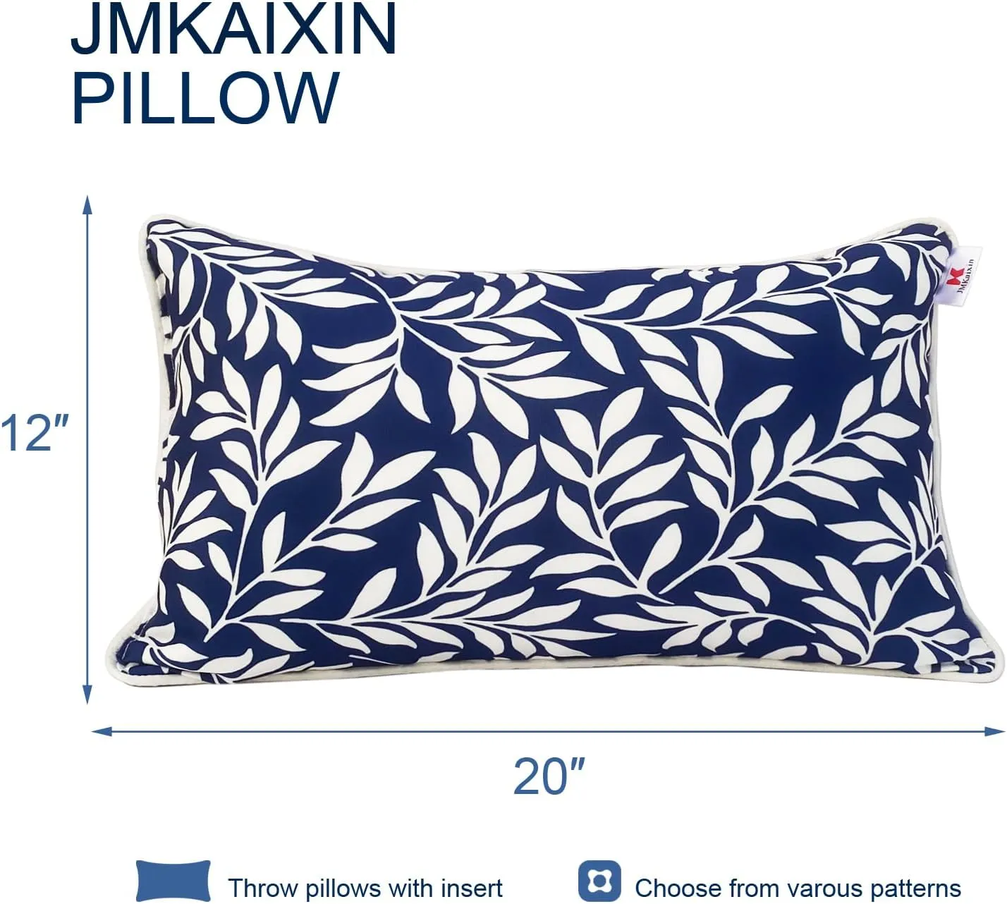 Pack of 2 Patio Lumbar Pillows, 12"x20" Fade Resistant Outdoor Waterproof Lumbar Pillow with Inners, Decorative Garden Lumbar Cushions for Home Patio Terrace Sofa Use