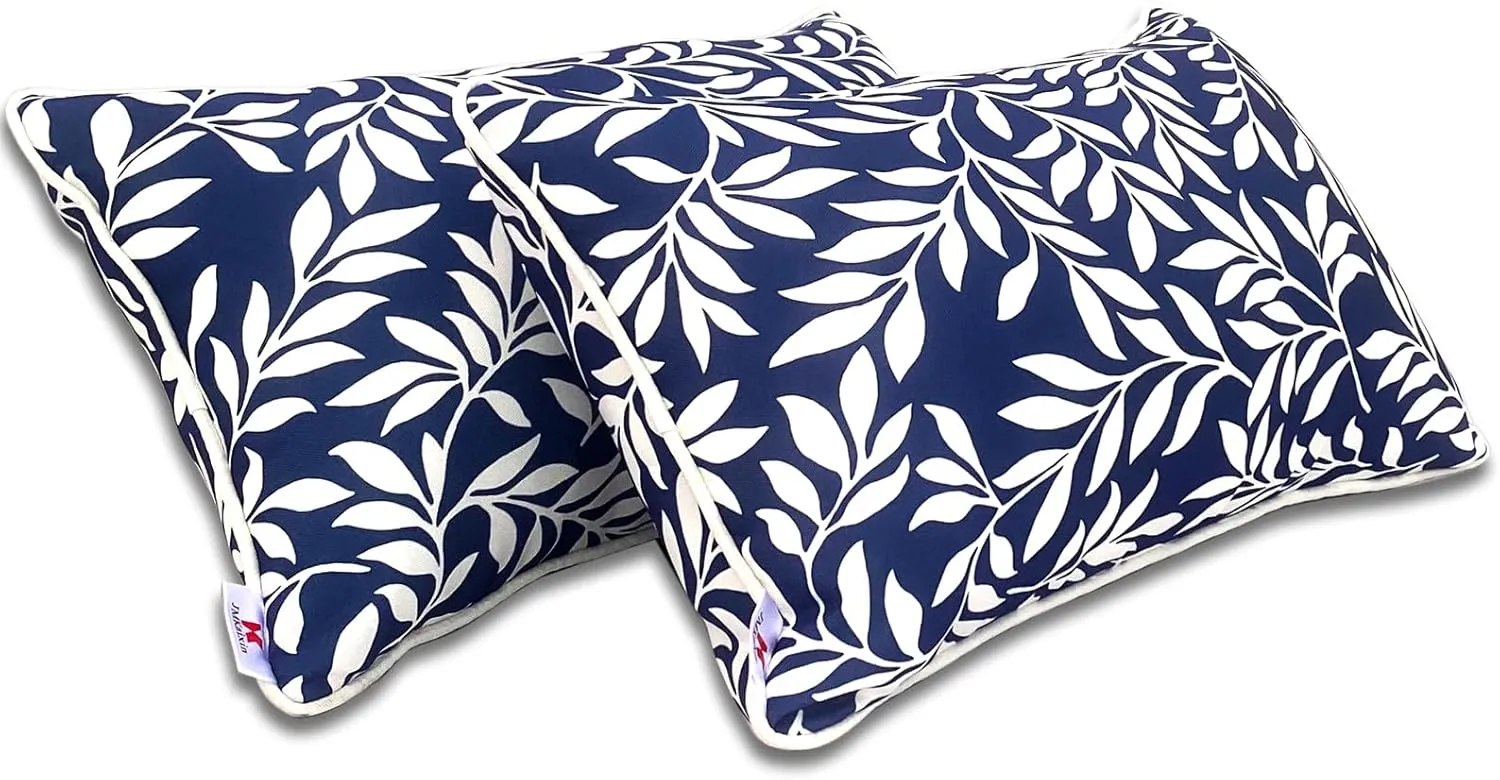 Pack of 2 Patio Lumbar Pillows, 12"x20" Fade Resistant Outdoor Waterproof Lumbar Pillow with Inners, Decorative Garden Lumbar Cushions for Home Patio Terrace Sofa Use