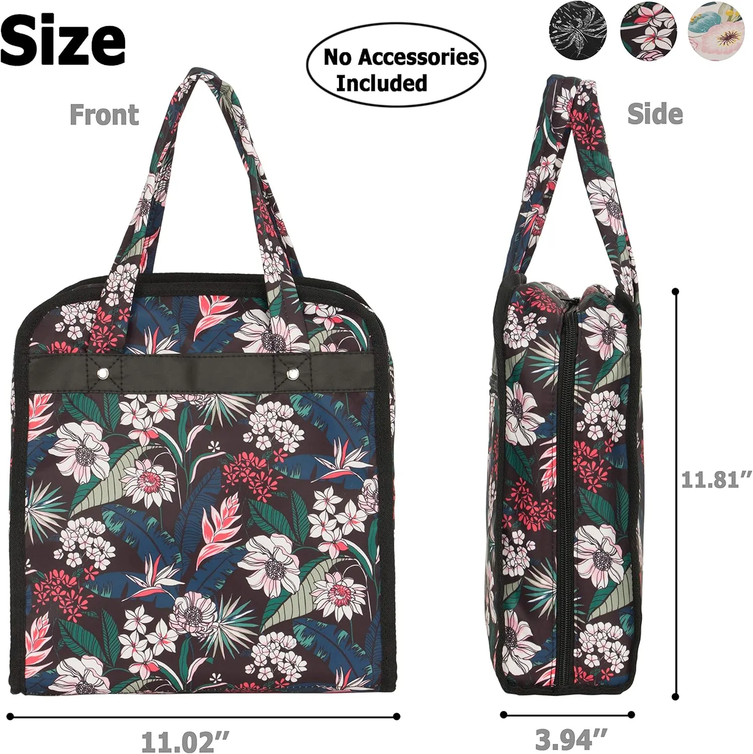 PACMAXI Sewing Accessories Storage Bag, Knitting & Craft Tools Organizer, Roomy Carrying Bag for Sewing Tools and Accessories (Flower with Black Background)