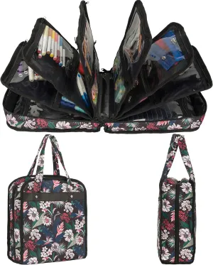 PACMAXI Sewing Accessories Storage Bag, Knitting & Craft Tools Organizer, Roomy Carrying Bag for Sewing Tools and Accessories (Flower with Black Background)
