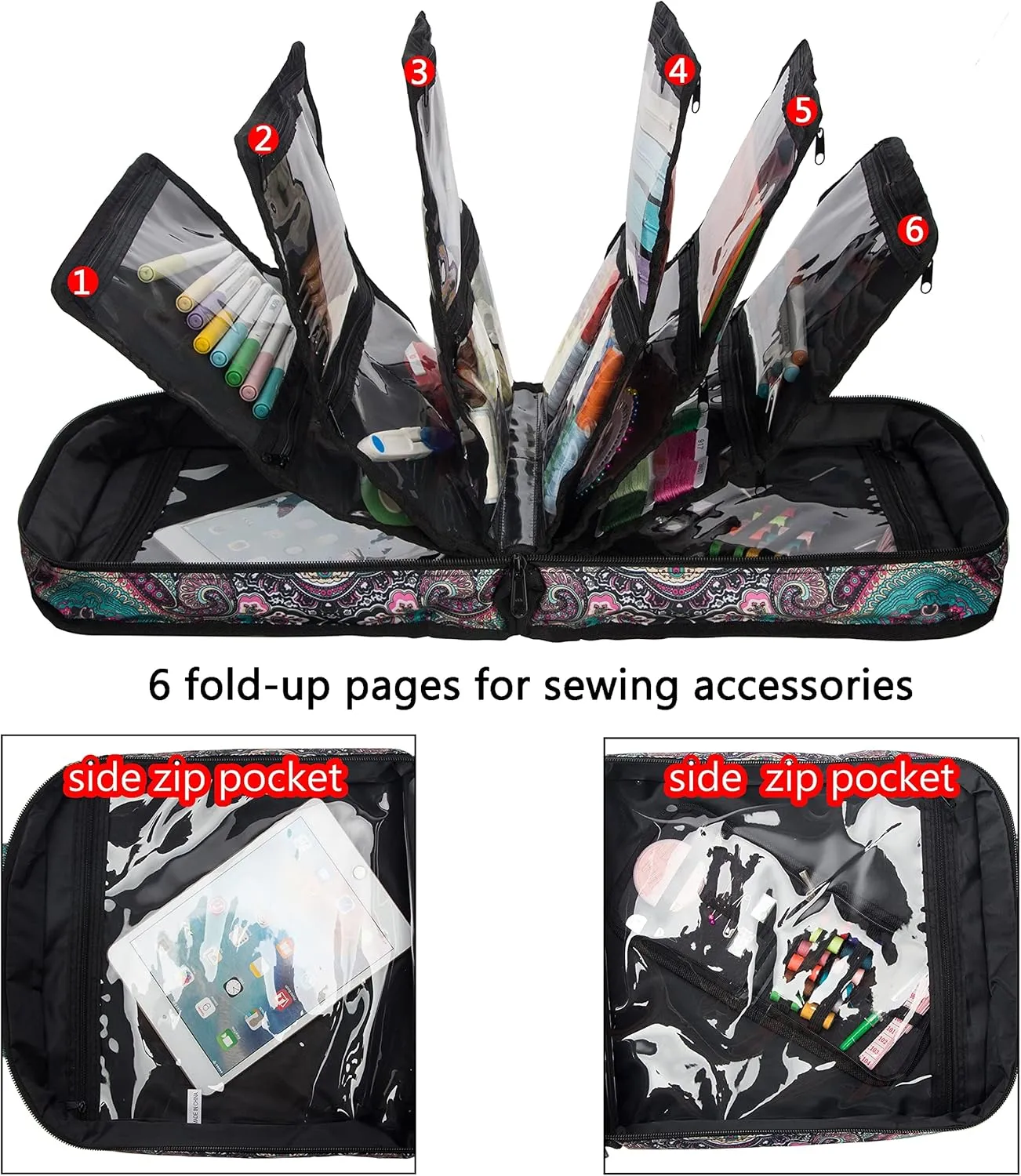PACMAXI Sewing Accessories Storage Bag, Knitting, Craft Tools and Accessories Organizer, Roomy Carrying Bag for Sewing Tools and Accessories(Paisley)