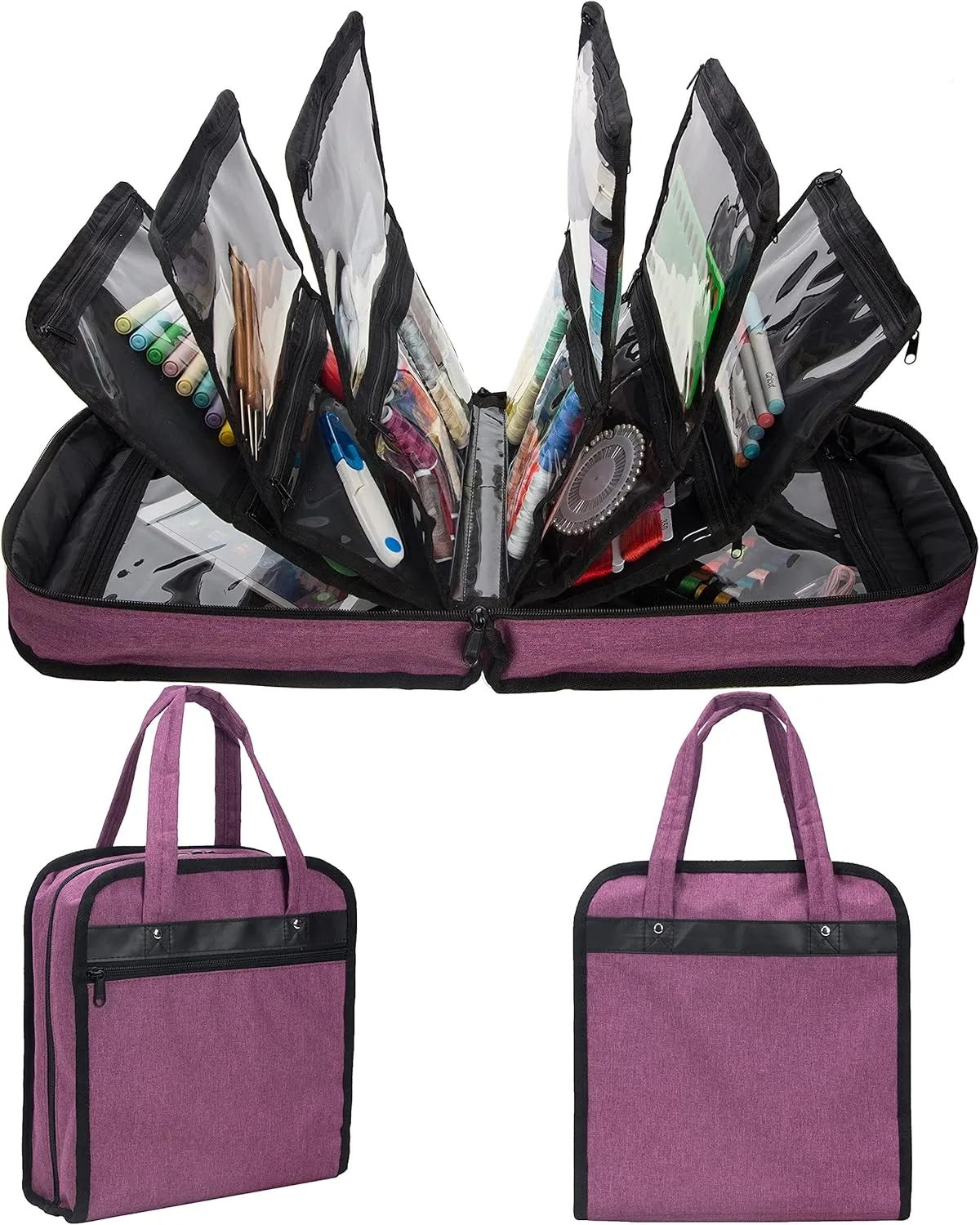 PACMAXI Sewing Accessories Storage Bag, Knitting, Craft Tools and Accessories Organizer, Roomy Carrying Bag for Sewing Tools and Accessories(Purple)