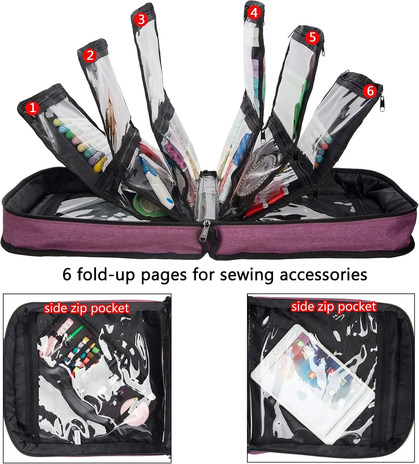 PACMAXI Sewing Accessories Storage Bag, Knitting, Craft Tools and Accessories Organizer, Roomy Carrying Bag for Sewing Tools and Accessories(Purple)