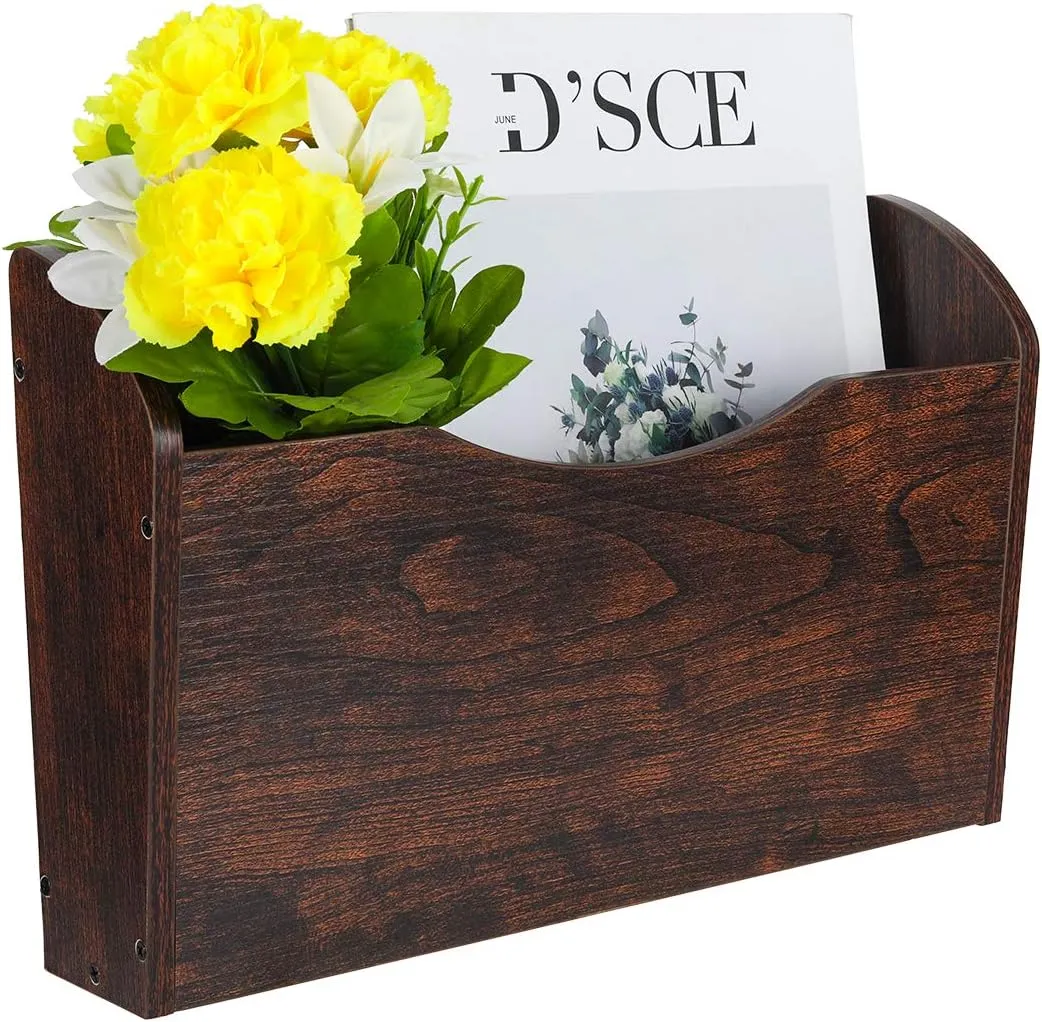 PAG Wall File Holder Wall Mounted Wood Hanging File Organizer for Office, 2 Pockets, Brown