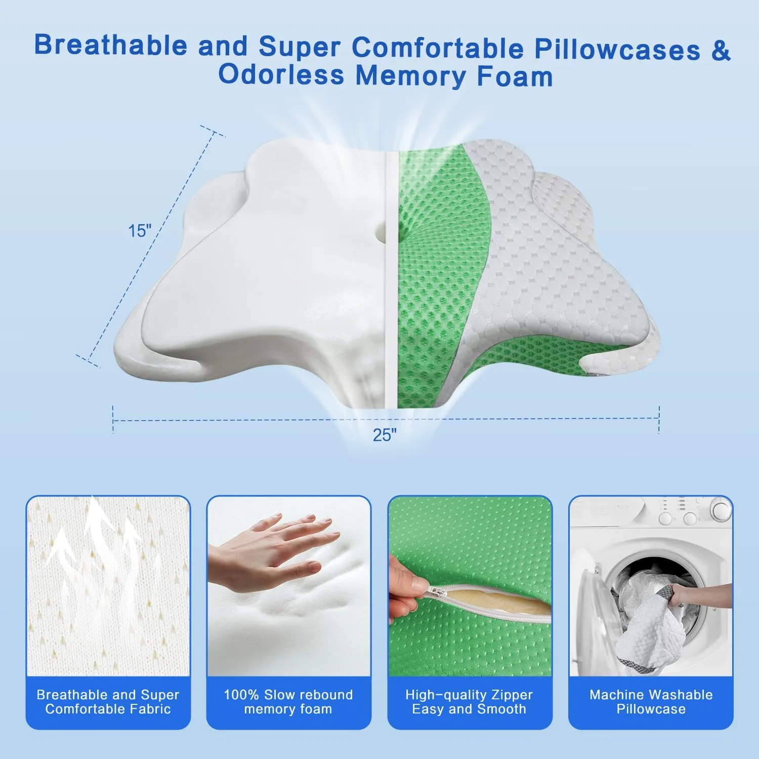 Pain Relief Cervical Pillow for Neck Support,Adjustable Ergonomic Pillow Cozy Sleeping,Odorless Orthopedic Memory Foam Pillows,Contour Bed Pillow for Side Back Stomach Sleeper