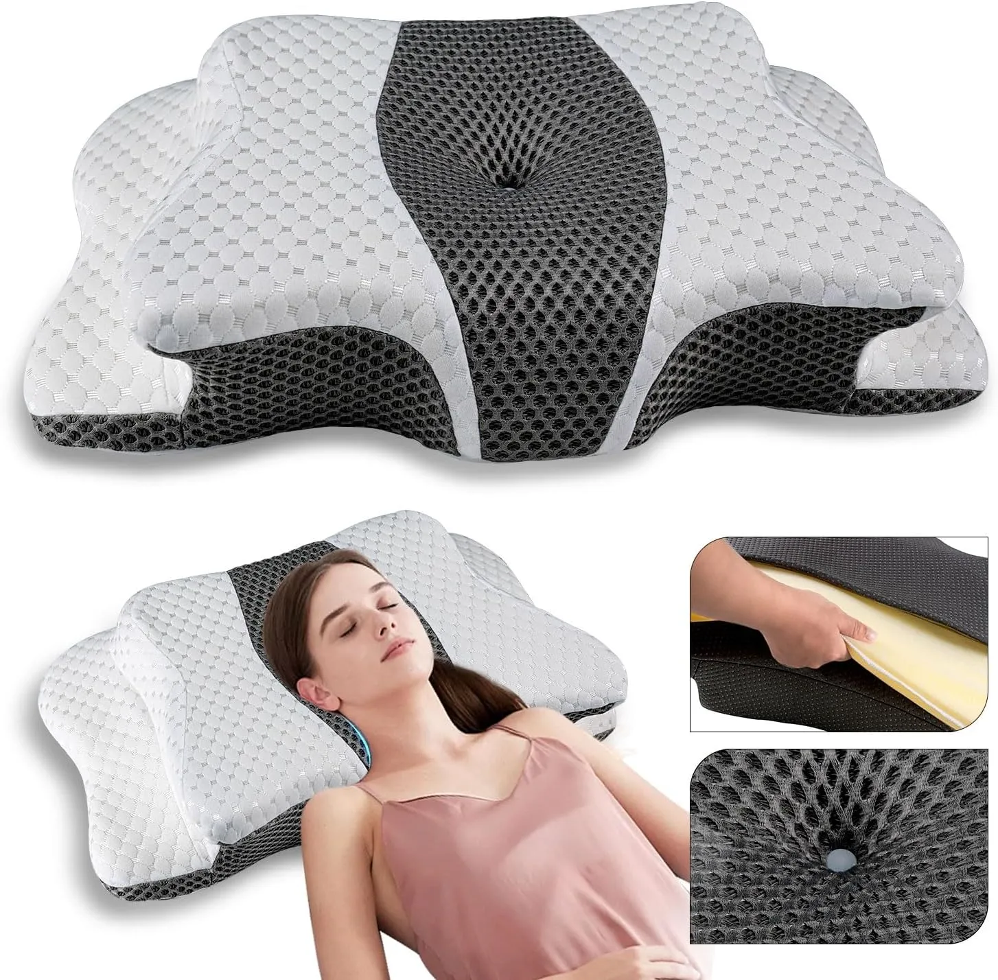 Pain Relief Cervical Pillow for Neck Support,Adjustable Ergonomic Pillow Cozy Sleeping,Odorless Orthopedic Memory Foam Pillows,Contour Bed Pillow for Side Back Stomach Sleeper