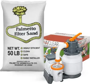 Palmetto Filter Sand for Residential & Commercial Pool Sand Filters, 50 Pounds & Bestway Flowclear 1500 Gallon Sand Filter Pump for Above Ground Pools