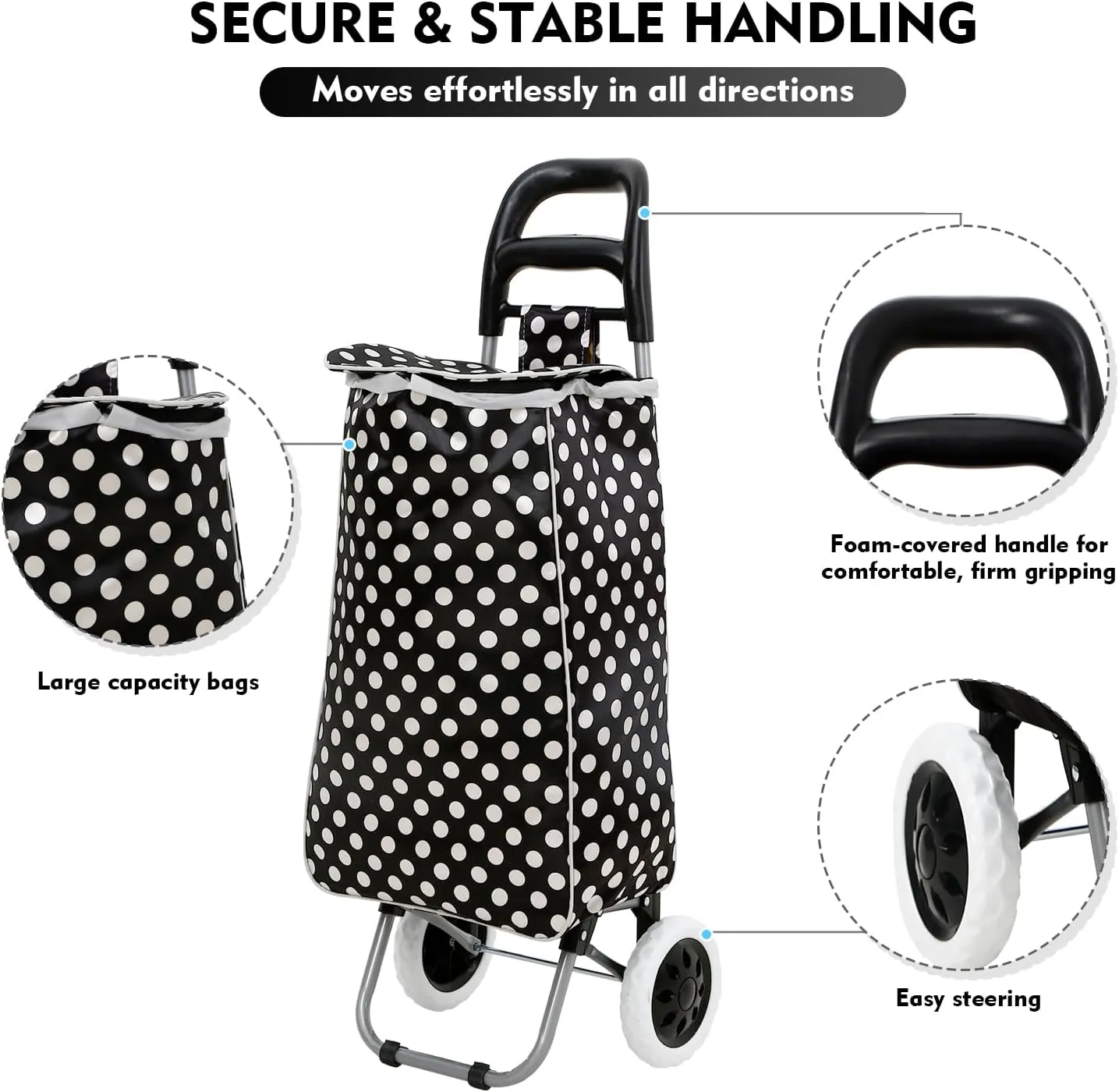 Panana Shopping Truck Folding Grocery Bag 2 Wheels Foldable Cart Hand Truck Storage Carts (BW)