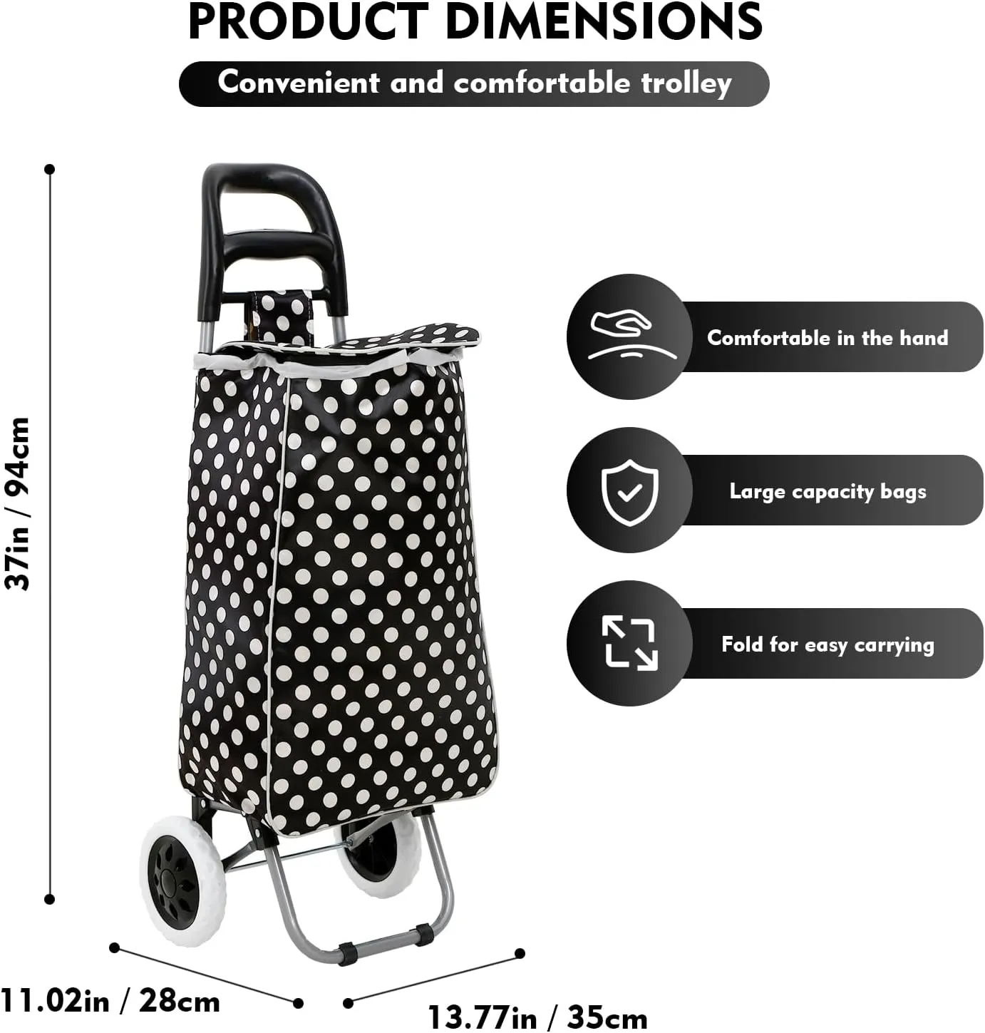Panana Shopping Truck Folding Grocery Bag 2 Wheels Foldable Cart Hand Truck Storage Carts (BW)