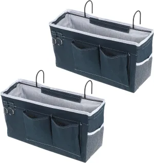 PATIKIL 2pcs Bedside Caddy, Bed Caddy Bunk Bed Caddy Bedside Organizer Bunk Bed Hanging Storage Caddy Bag with Hooks for College Dorm Bunk Bed Rails Headboards, Blue