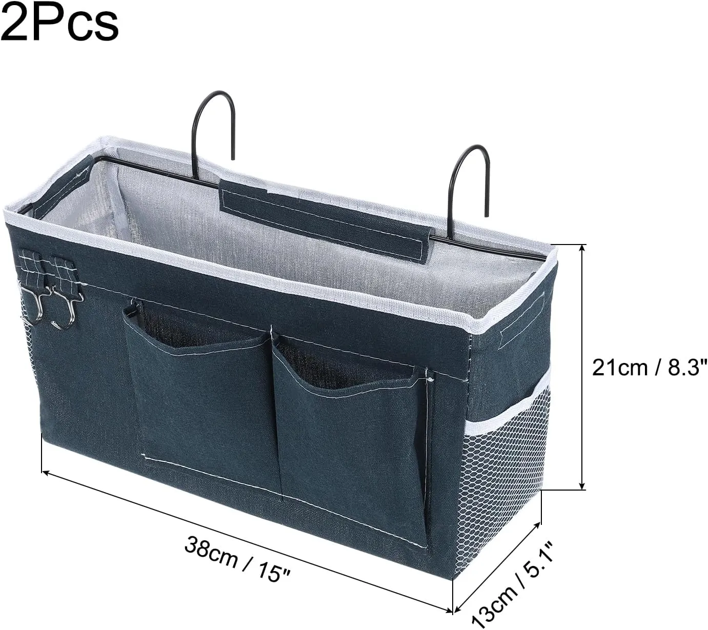 PATIKIL 2pcs Bedside Caddy, Bed Caddy Bunk Bed Caddy Bedside Organizer Bunk Bed Hanging Storage Caddy Bag with Hooks for College Dorm Bunk Bed Rails Headboards, Blue