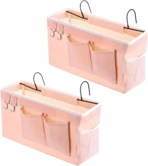 PATIKIL 2pcs Bedside Caddy, Bed Caddy Bunk Bed Caddy Bedside Organizer Bunk Bed Hanging Storage Caddy Bag with Hooks for College Dorm Bunk Bed Rails Headboards, Pink