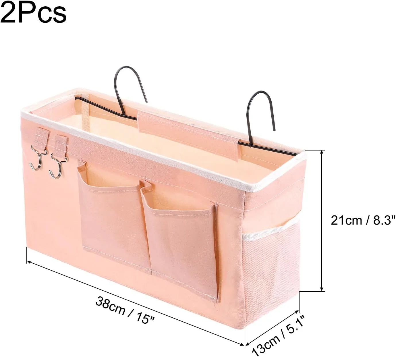 PATIKIL 2pcs Bedside Caddy, Bed Caddy Bunk Bed Caddy Bedside Organizer Bunk Bed Hanging Storage Caddy Bag with Hooks for College Dorm Bunk Bed Rails Headboards, Pink